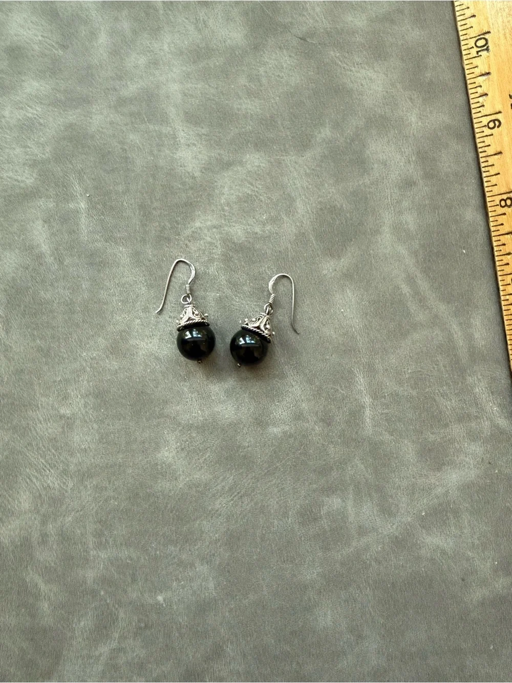 Vintage Black Bead Drop Earrings with Silver Accents